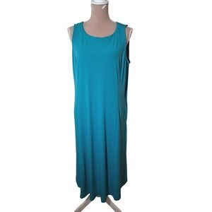 Susan Graver Every Day Teal Green Liquid Knit Sleeveless Pocket Midi Dress LP